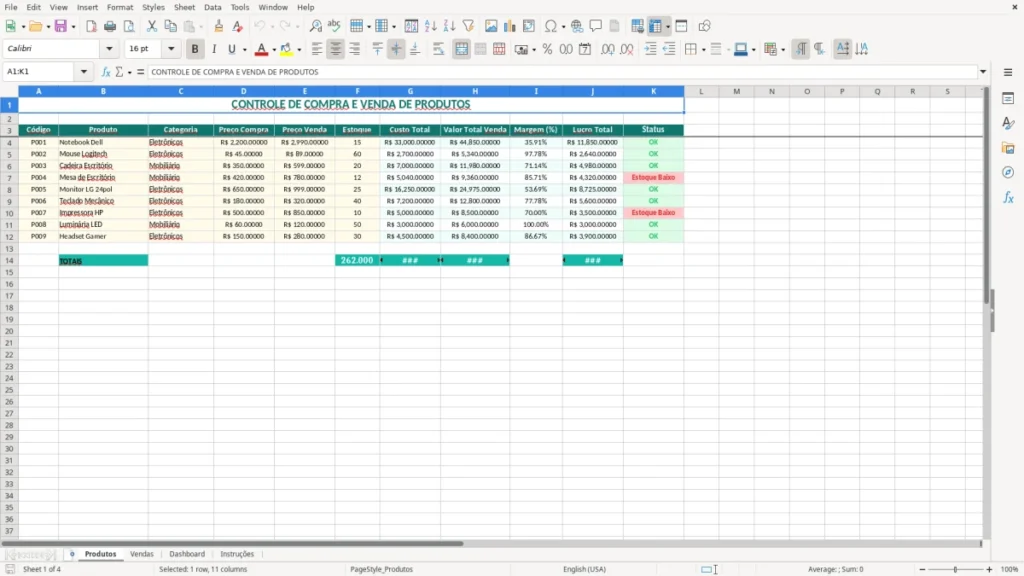 Produtos – Compra e venda Excel – Planilha grátis (2026)