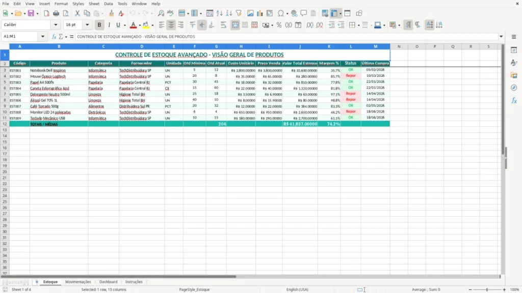 Estoque – Estoque Avançado Excel – Planilha Grátis (2026)