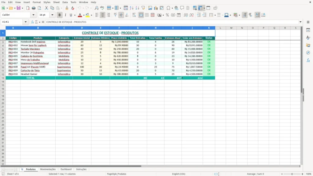Produtos – Controle de estoque Excel – Planilha grátis (2026)