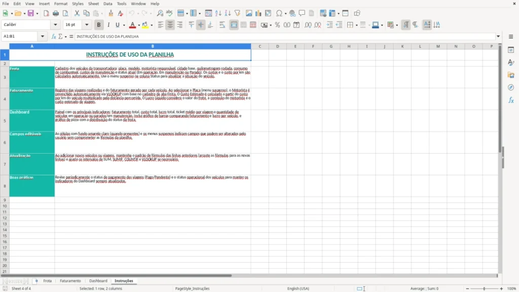 Instruções – Controle de Frota Excel – Planilha Grátis (2026)