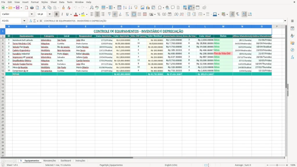 Equipamentos – Equipamentos Excel – Planilha Grátis (2026)