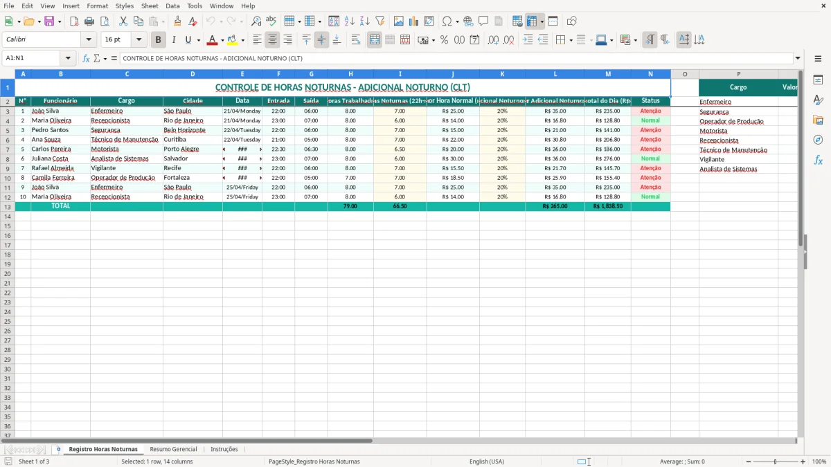 Captura 1: aba Registro Horas Noturnas - Planilha Excel horas noturnas