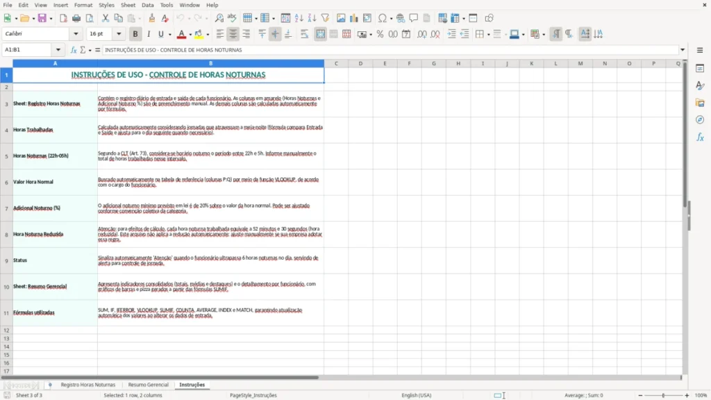 Instruções – Horas noturnas Excel – Planilha grátis (2026)