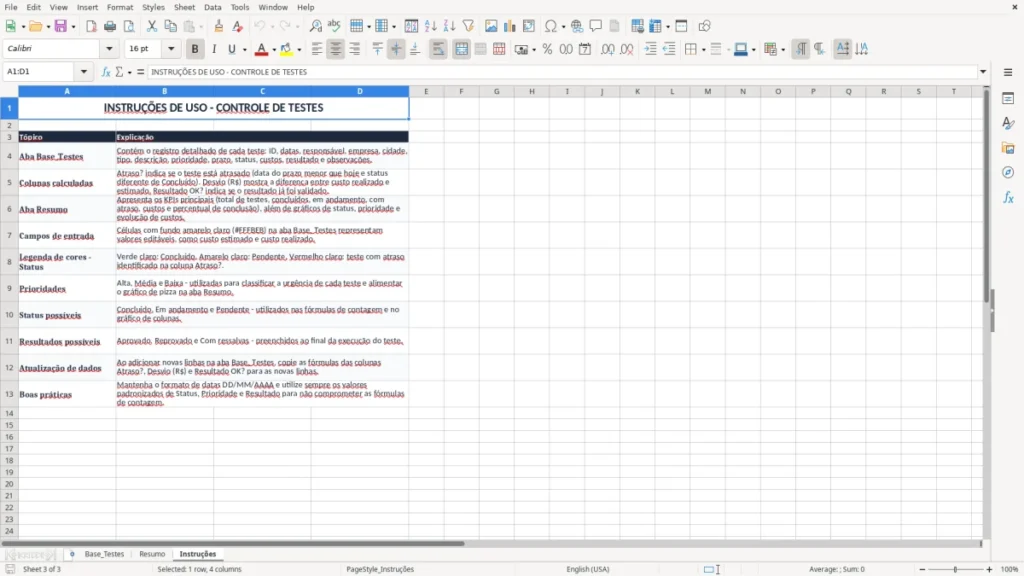 Instruções – Teste de Excel – Planilha Grátis (2026)