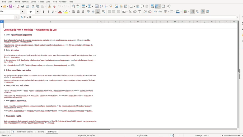 Instruções – Controle de Peso Excel – Planilha Grátis (2026)