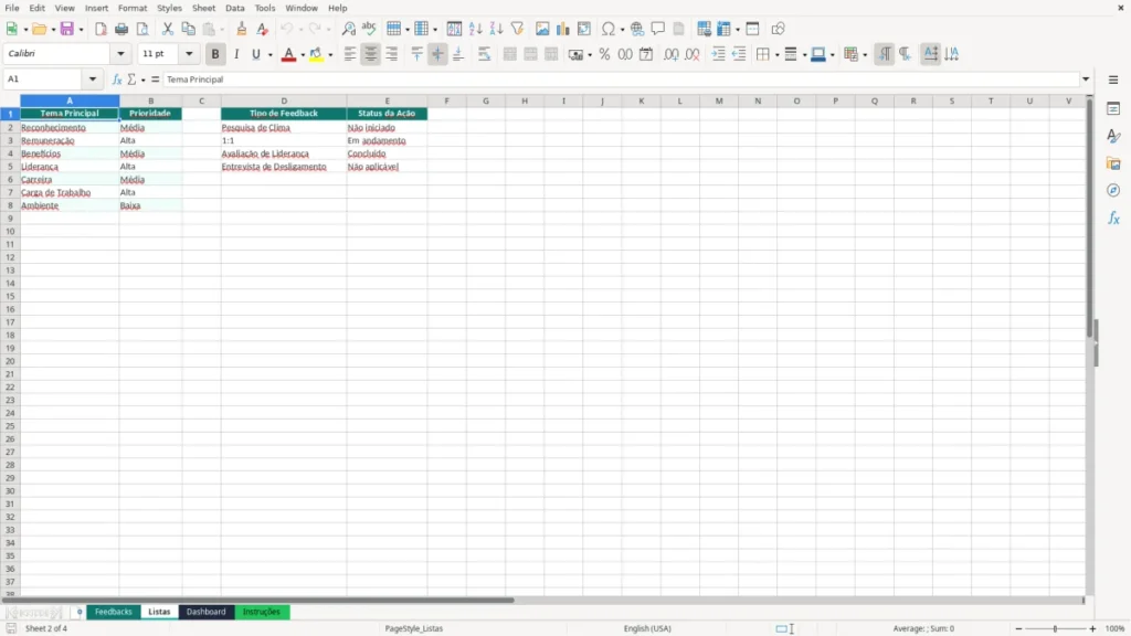 Listas – Planilha de Feedback de Funcionários