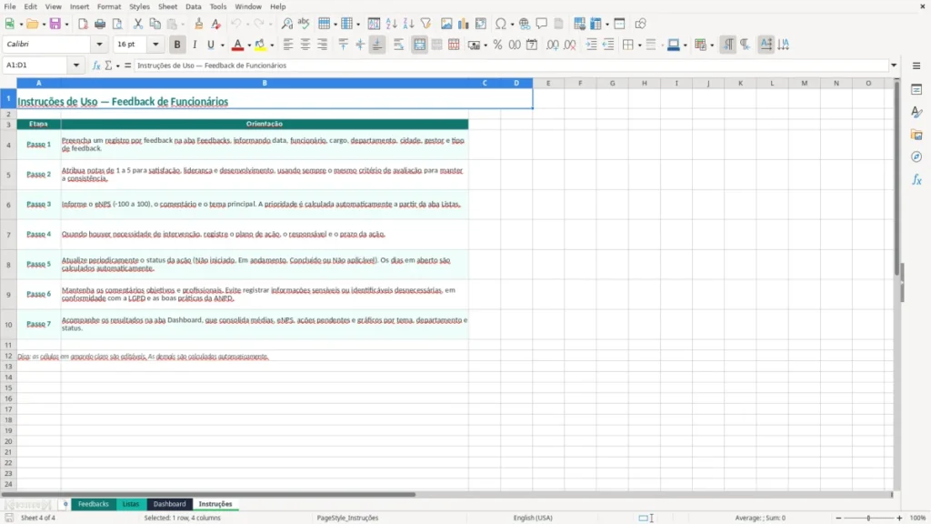 Instruções – Planilha de Feedback de Funcionários