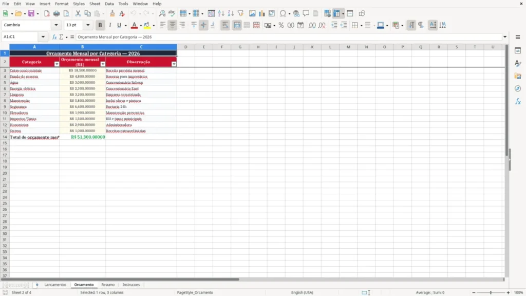 Orcamento – Prestação de Contas de Condomínio no Excel