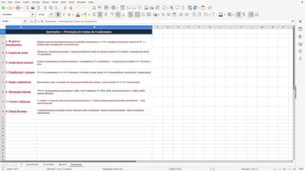 Instrucoes – Prestação de Contas de Condomínio no Excel