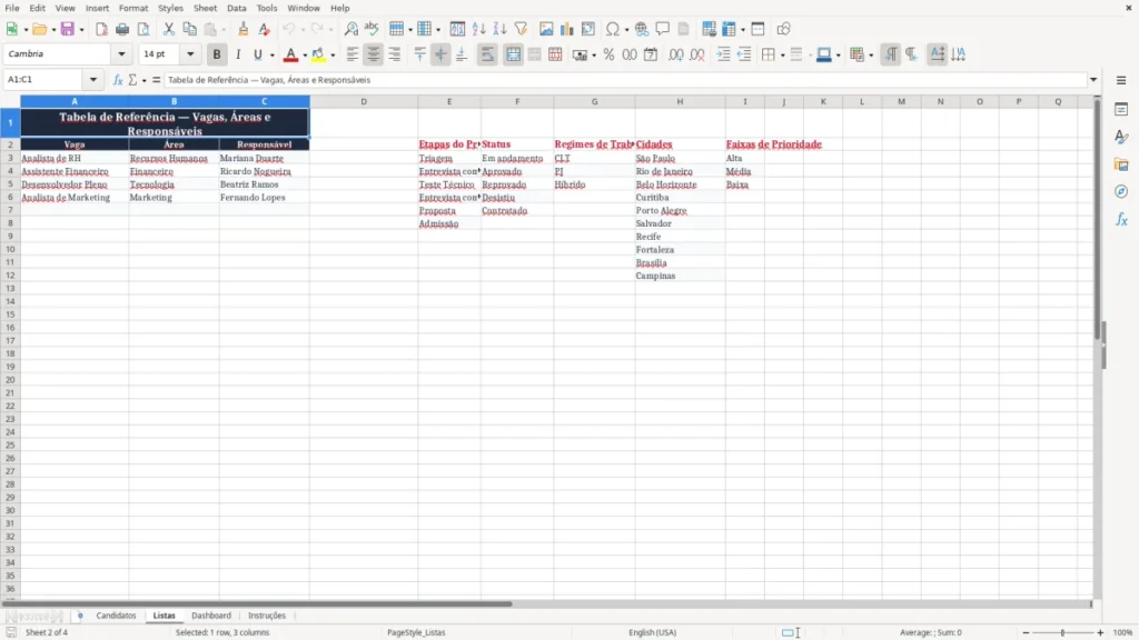 Listas – Planilha de Recrutamento e Seleção no Excel