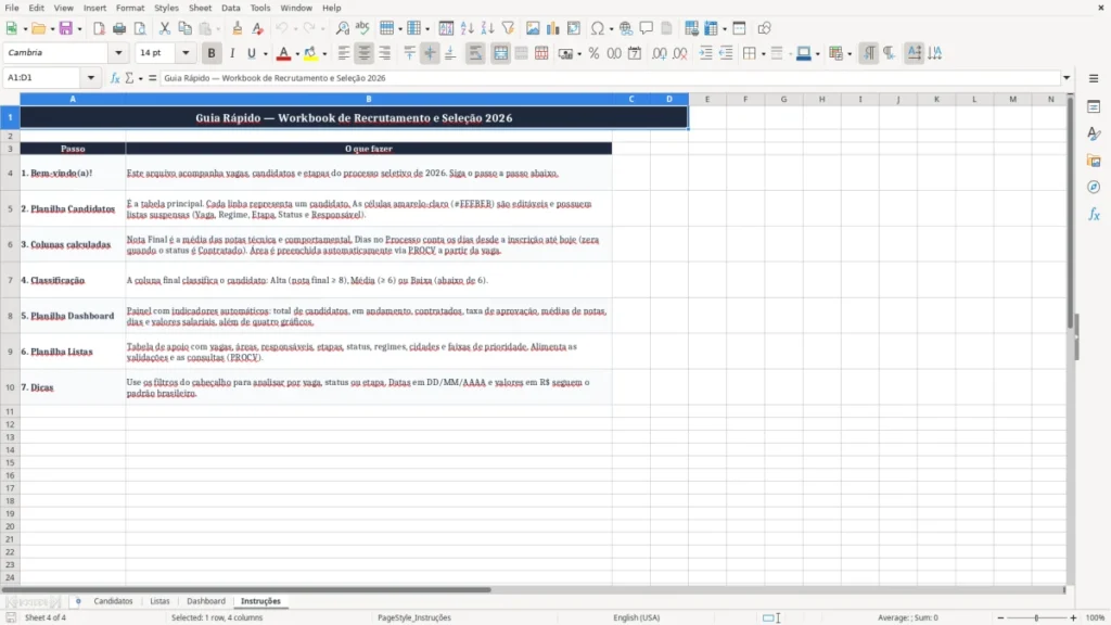 Instruções – Planilha de Recrutamento e Seleção no Excel