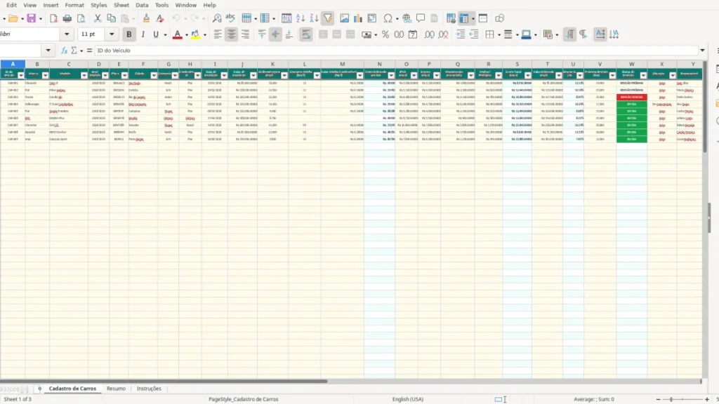 Cadastro de Carros – Gestão de Carros Excel – Planilha Grátis (2026)