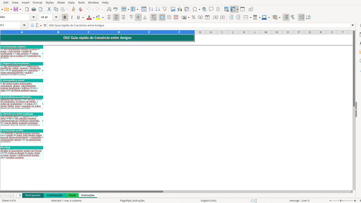 Screenshot 4: Instruções tab - Excel template consorcio entre amigos