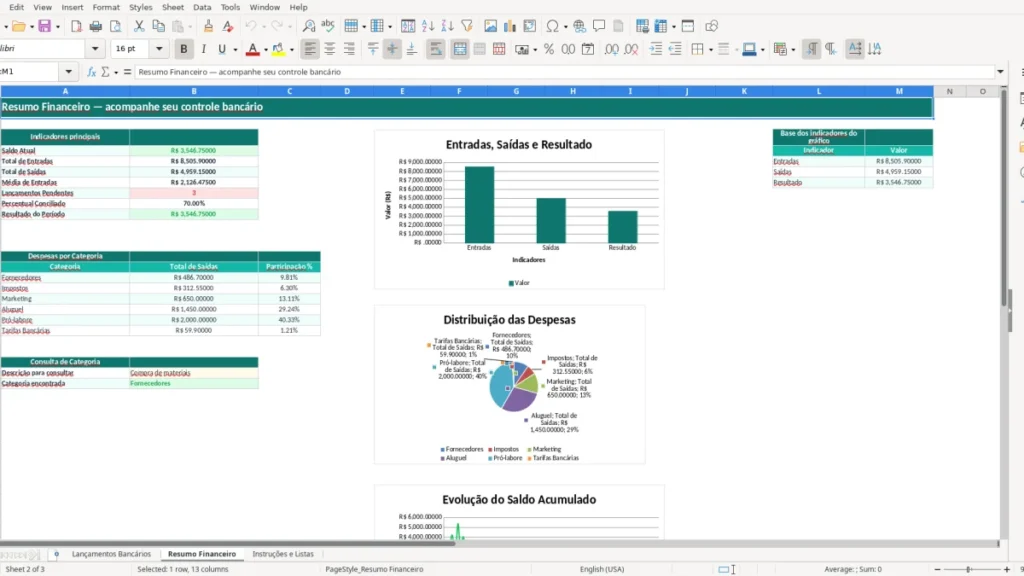 Resumo Financeiro – Controle bancário Excel – Planilha grátis (2026)