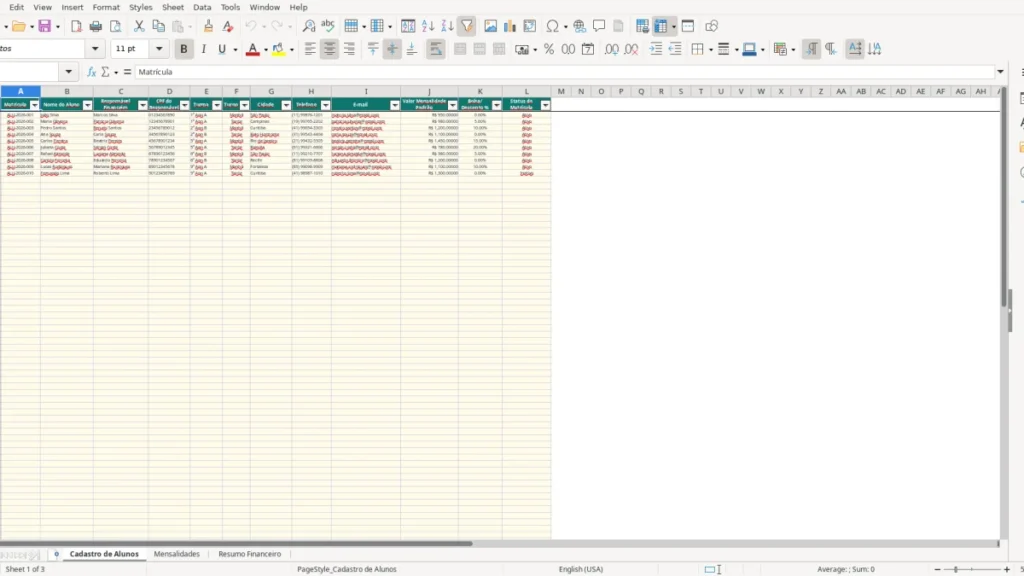 Cadastro de Alunos – Mensalidades Escolares Excel – Planilha Grátis (2026)