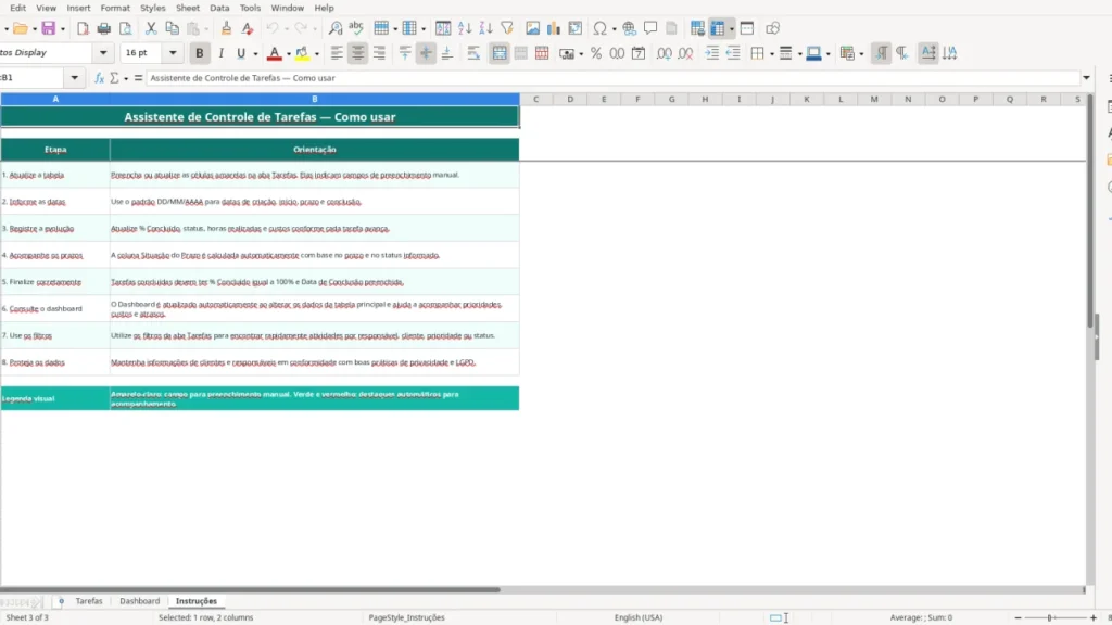 Instruções – Controle de Tarefas Excel – Planilha Grátis (2026)