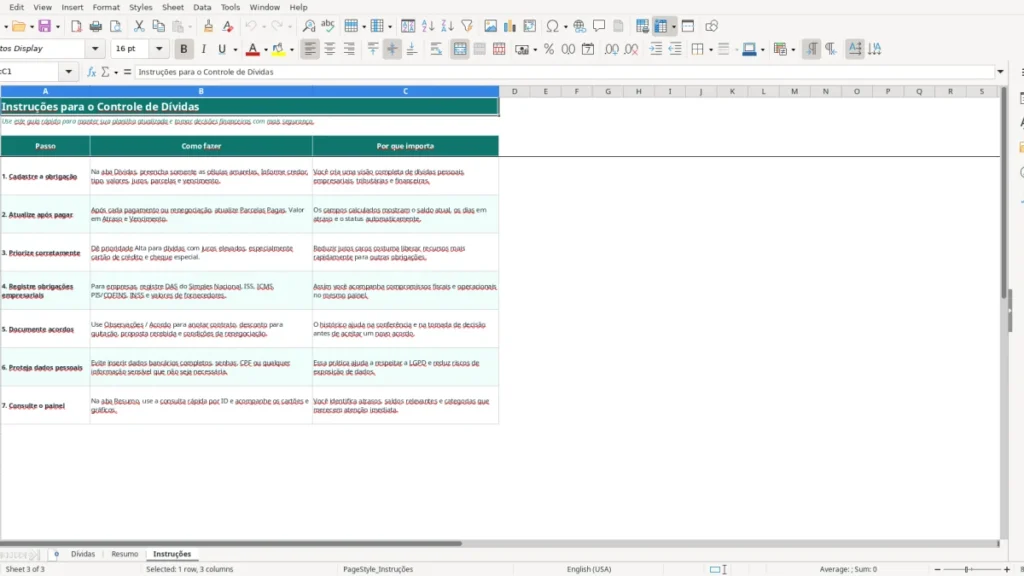 Instruções – Controle de dívidas Excel – Planilha grátis (2026)
