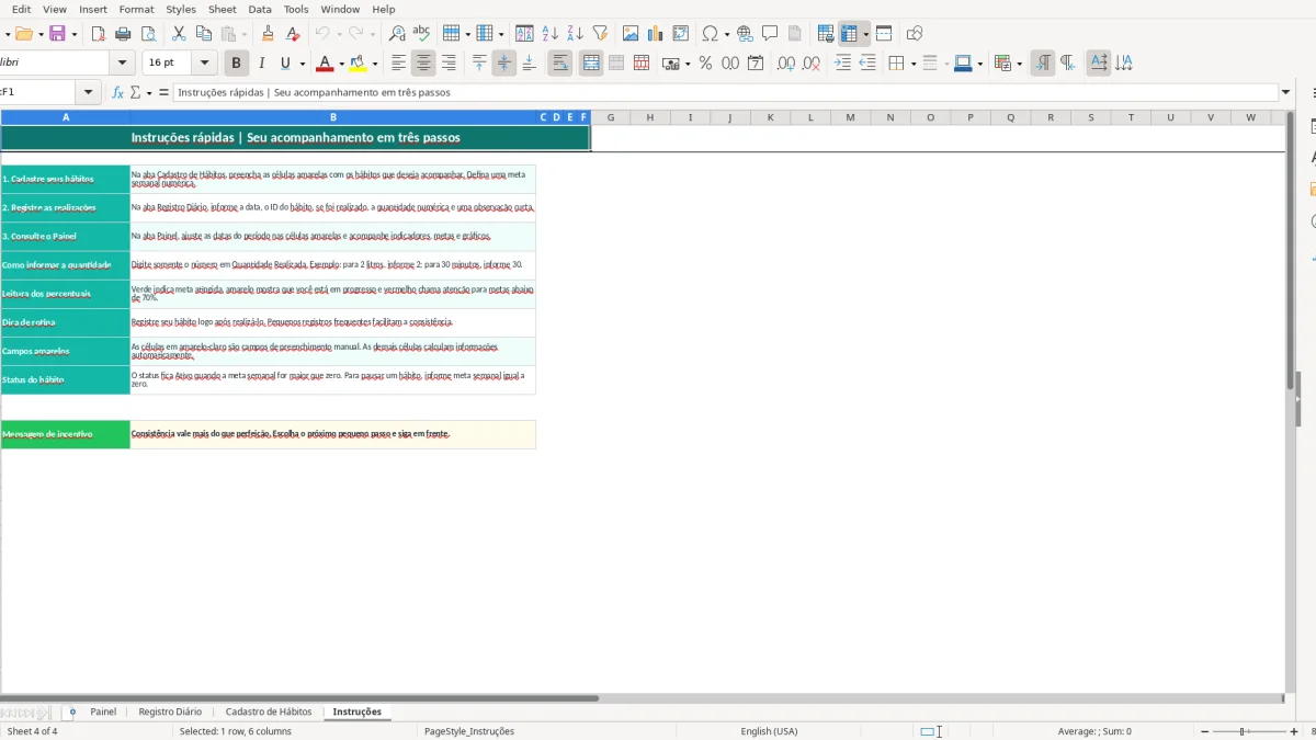 Screenshot 4: Instruções tab - Excel template habit tracker