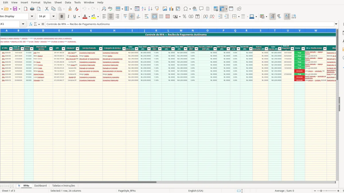 Screenshot 1: RPAs tab - Excel template rpa