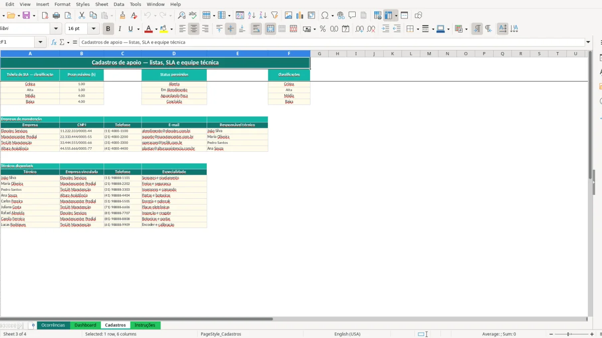 Screenshot 3: Cadastros tab - Excel template travada nao desce